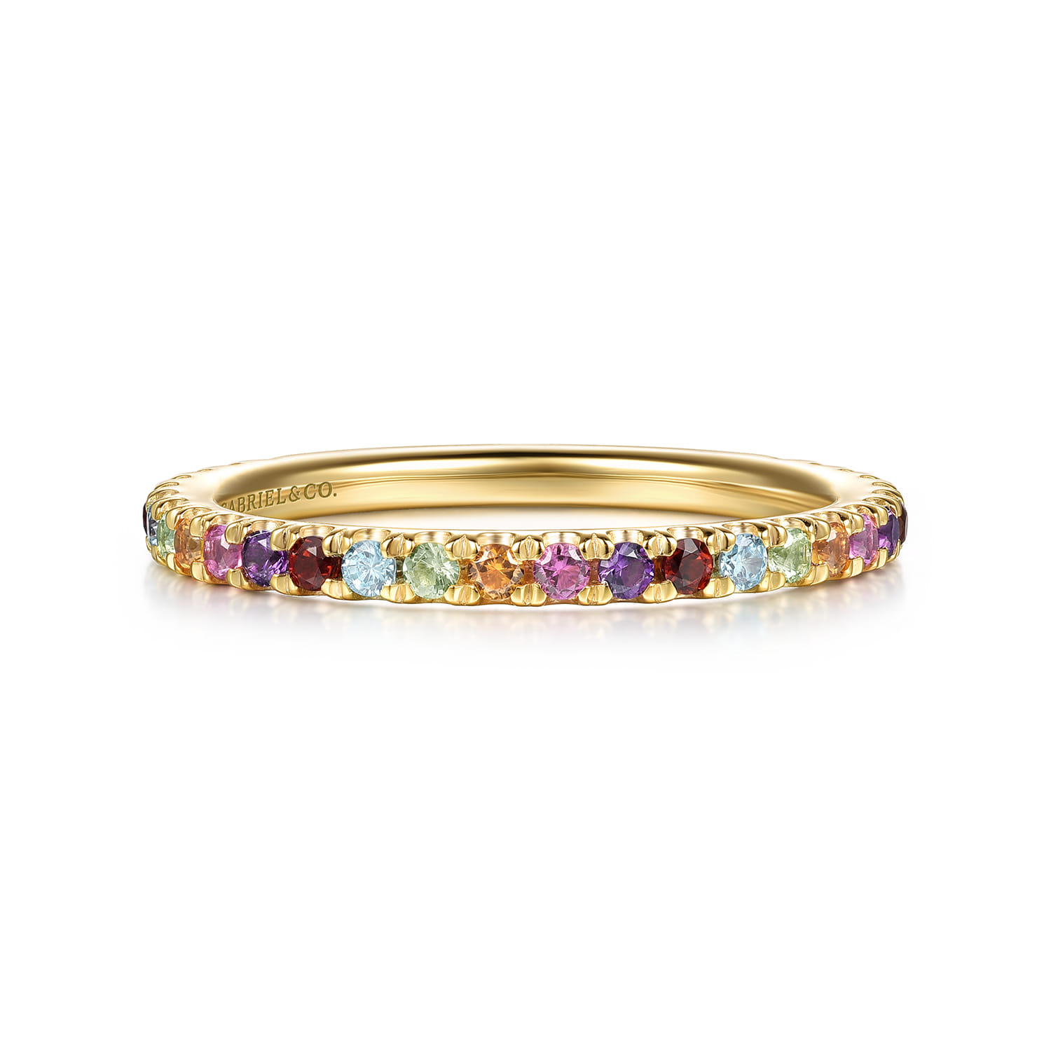 14K Yellow Gold Rainbow Color Stone Stackable Ring - Shot 1