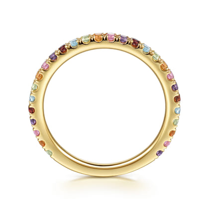 14K Yellow Gold Rainbow Color Stone Stackable Ring