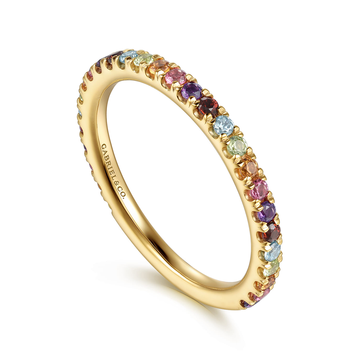 14K Yellow Gold Rainbow Color Stone Stackable Ring - Shot 3