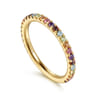 14K Yellow Gold Rainbow Color Stone Stackable Ring