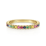 14K Yellow Gold Rainbow Color Stone Stackable Ring