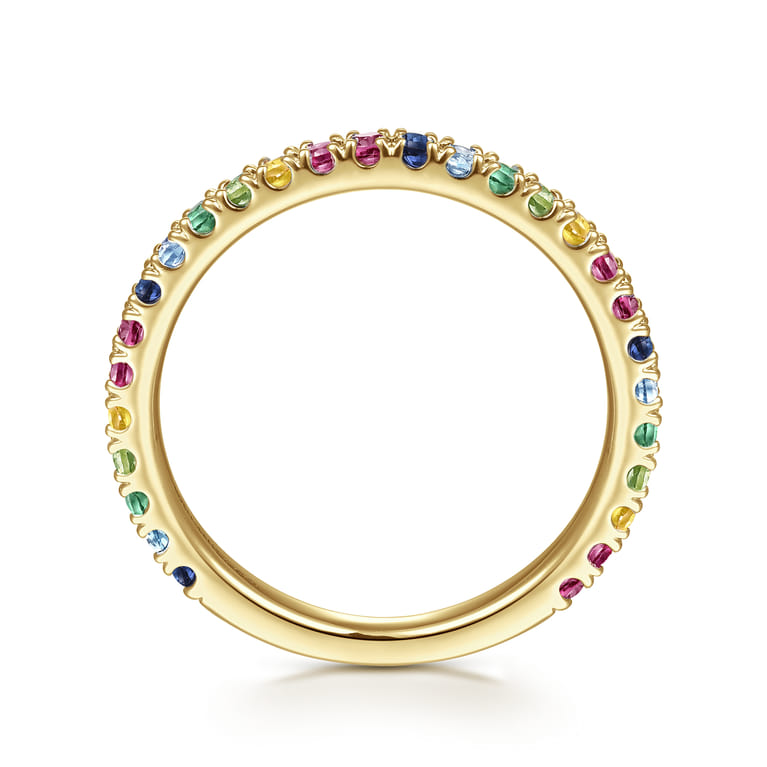 14K Yellow Gold Rainbow Color Stone Stackable Ring - Shot 2