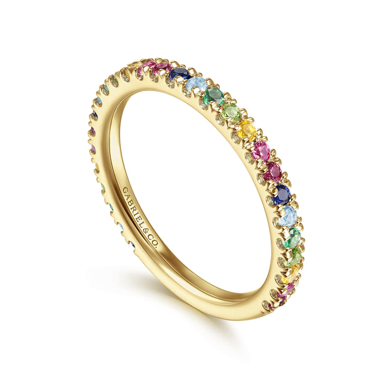 14K Yellow Gold Rainbow Color Stone Stackable Ring - Shot 3