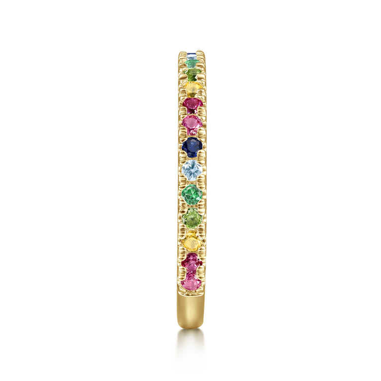 14K Yellow Gold Rainbow Color Stone Stackable Ring - Shot 4