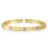 14K Yellow Gold Rectangular Bead Cuff Bracelet with White Gold Pave Diamond Stations - 0.22 ct