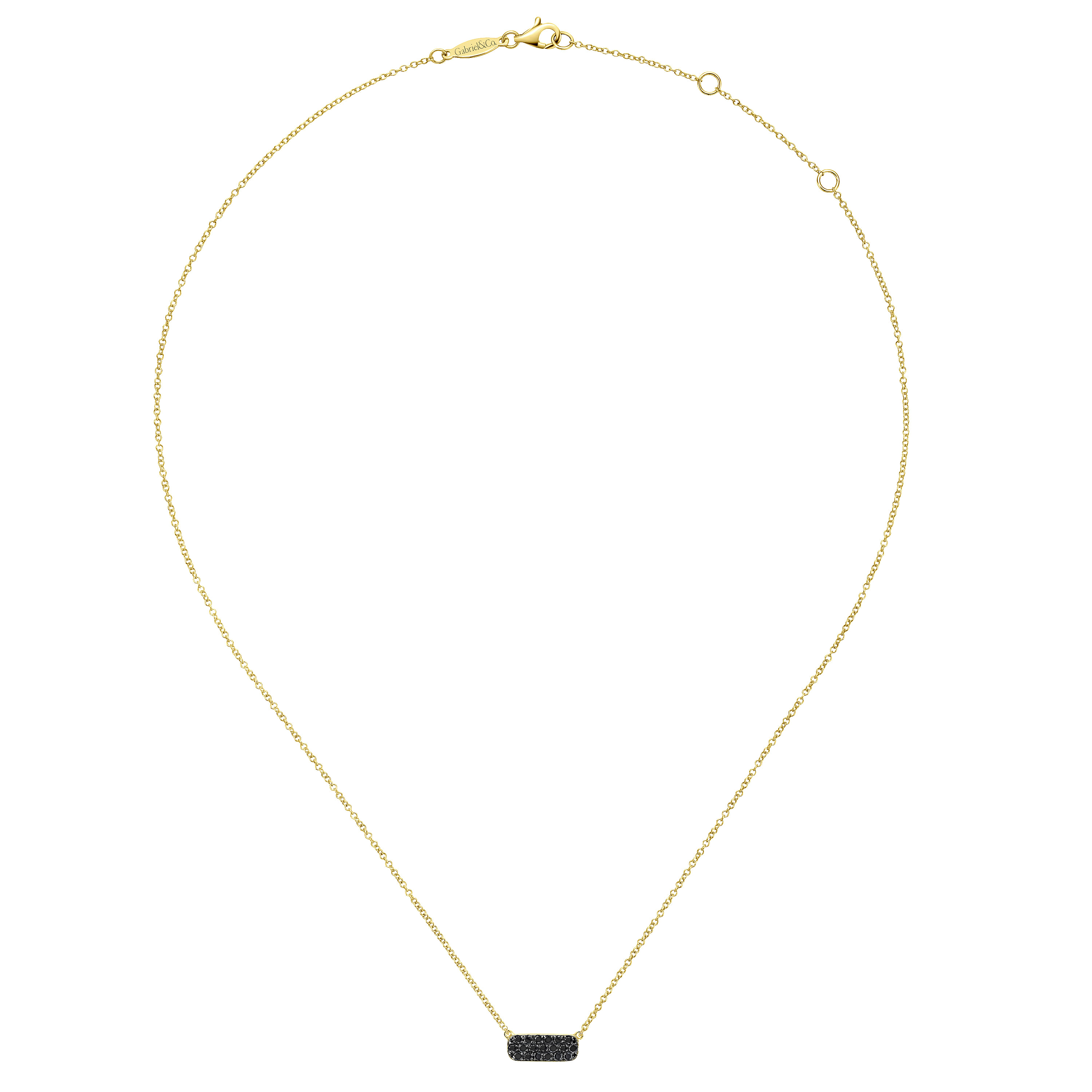 14K Yellow Gold Rectangular Black Diamond Pendant Necklace - 0.2 ct - Shot 2