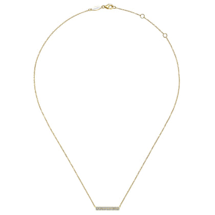 14K Yellow Gold Rectangular Diamond Bar Necklace
