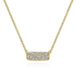 14K Yellow Gold Rectangular Diamond Pendant Necklace