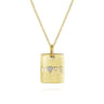 14K Yellow Gold Rectangular Hope Medallion Necklace with Pave Diamond Heart - 0.01 ct