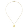 14K Yellow Gold Rectangular Hope Medallion Necklace with Pave Diamond Heart - 0.01 ct