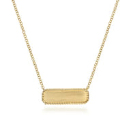 14K Yellow Gold Rectangular ID Pendant Necklace with Twisted Rope Frame