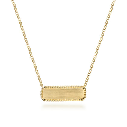 14K Yellow Gold Rectangular ID Pendant Necklace with Twisted Rope Frame