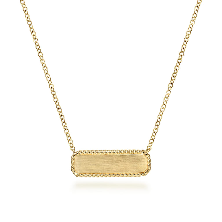14K Yellow Gold Rectangular ID Pendant Necklace with Twisted Rope Frame - Shot 1