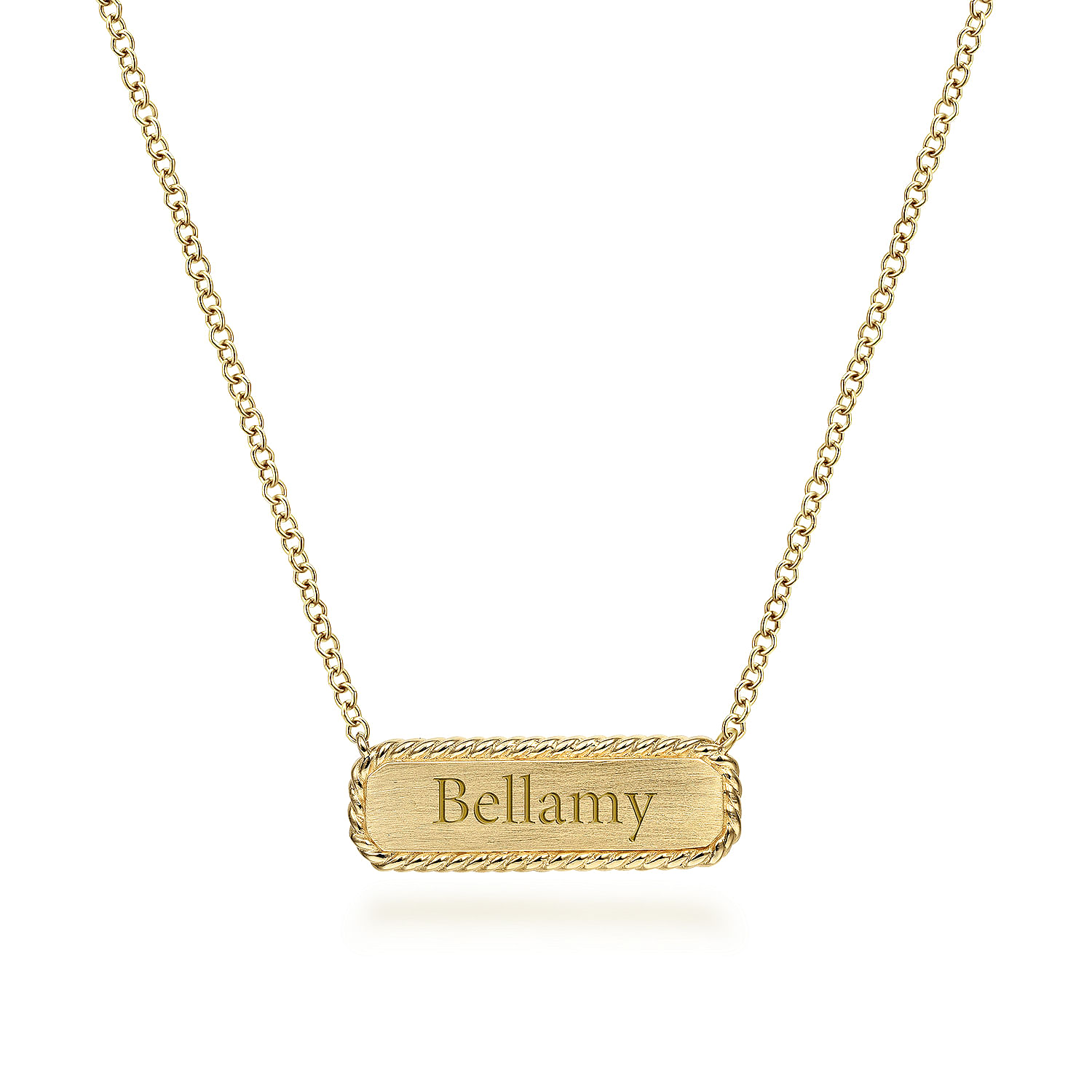 14K Yellow Gold Rectangular ID Pendant Necklace with Twisted Rope Frame - Shot 2