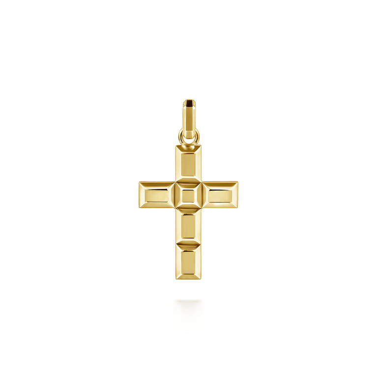 14K Yellow Gold Rectangular Station Cross Pendant - Shot 1