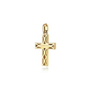 14K Yellow Gold Rectangular Station Cross Pendant