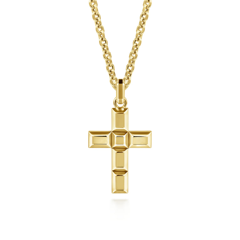 14K Yellow Gold Rectangular Station Cross Pendant - Shot 3