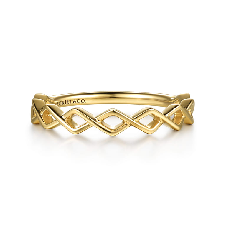 14K Yellow Gold Rhombus Shape Stackable Ring - Shot 1