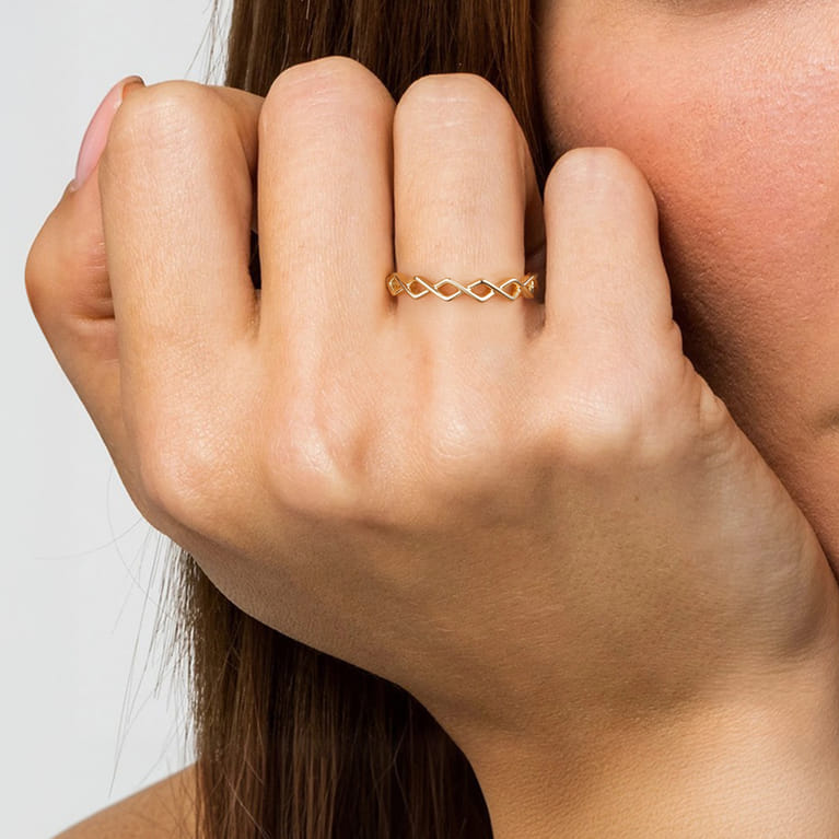 14K Yellow Gold Rhombus Shape Stackable Ring - Shot 5