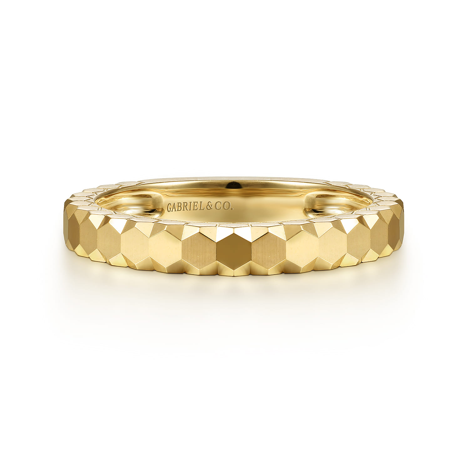 14K Yellow Gold Ring Hexagon Stackable Ring - Shot 1