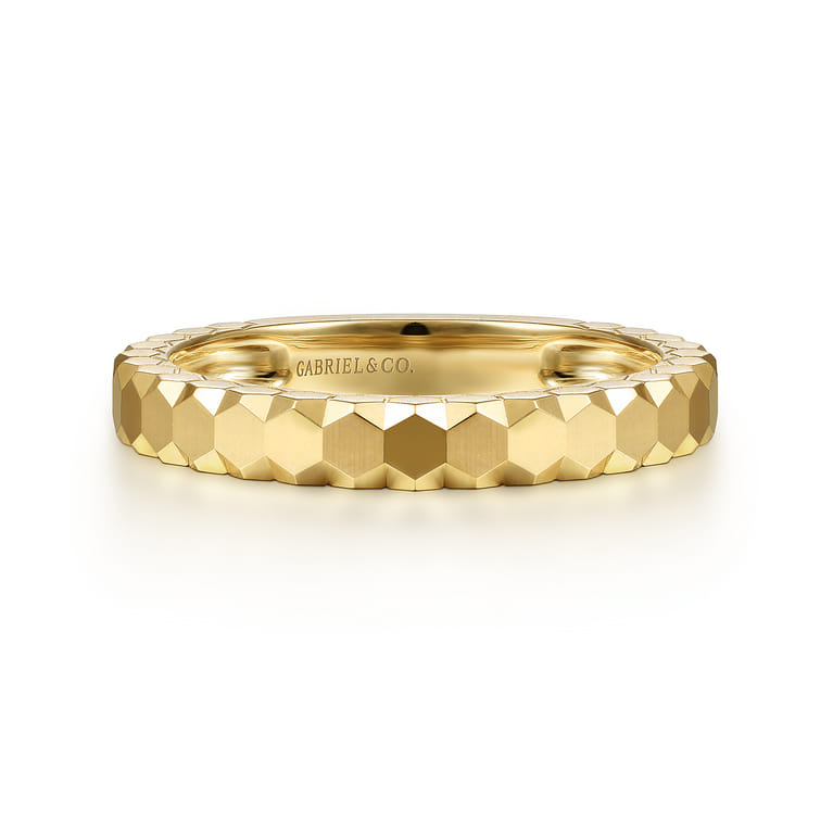 14K Yellow Gold Ring Hexagon Stackable Ring - Shot 1