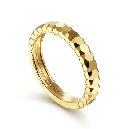 14K Yellow Gold Ring Hexagon Stackable Ring