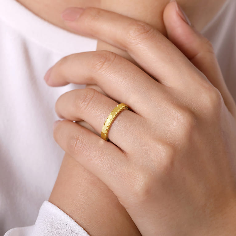 14K Yellow Gold Ring Hexagon Stackable Ring - Shot 5