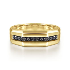 14K Yellow Gold Ring with Black Diamond Inlay in High Polished Finish