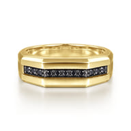 14K Yellow Gold Ring with Black Diamond Inlay in High Polished Finish