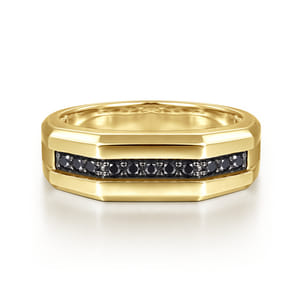 14K Yellow Gold Ring with Black Diamond Inlay in High Polished Finish