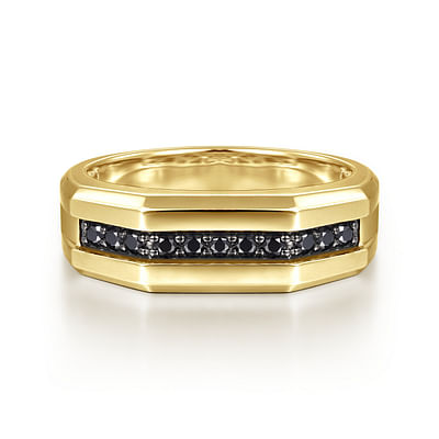 14K Yellow Gold Ring with Black Diamond Inlay in High Polished Finish