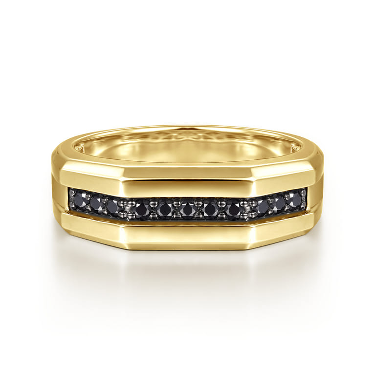 14K Yellow Gold Ring with Black Diamond Inlay in High Polished Finish - 0.28 ct - Shot 1