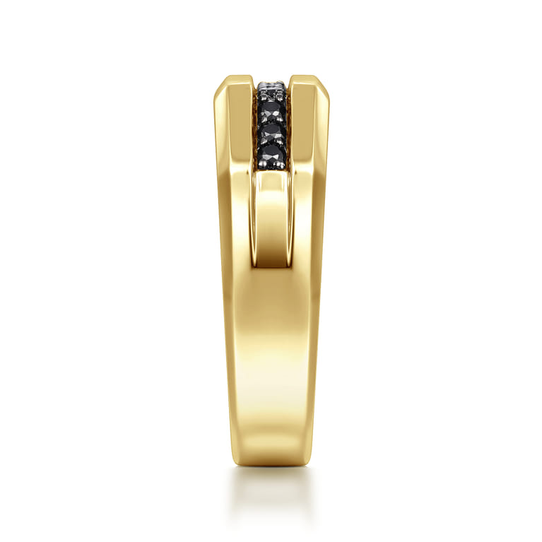 14K Yellow Gold Ring with Black Diamond Inlay in High Polished Finish - 0.28 ct - Shot 4