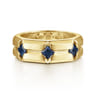14K Yellow Gold Ring with Princess Cut Sapphire B quality Stations in East West Brush Finish
