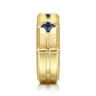 14K Yellow Gold Ring with Princess Cut Sapphire B quality Stations in East West Brush Finish