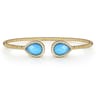 14K Yellow Gold Rock Crystal Turquoise and Diamond Open Bujukan Bangle - 0.3 ct