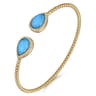 14K Yellow Gold Rock Crystal Turquoise and Diamond Open Bujukan Bangle - 0.3 ct