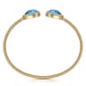14K Yellow Gold Rock Crystal Turquoise and Diamond Open Bujukan Bangle - 0.3 ct