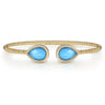 14K Yellow Gold Rock Crystal Turquoise and Diamond Open Bujukan Bangle - 0.3 ct