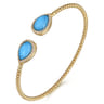 14K Yellow Gold Rock Crystal Turquoise and Diamond Open Bujukan Bangle - 0.3 ct