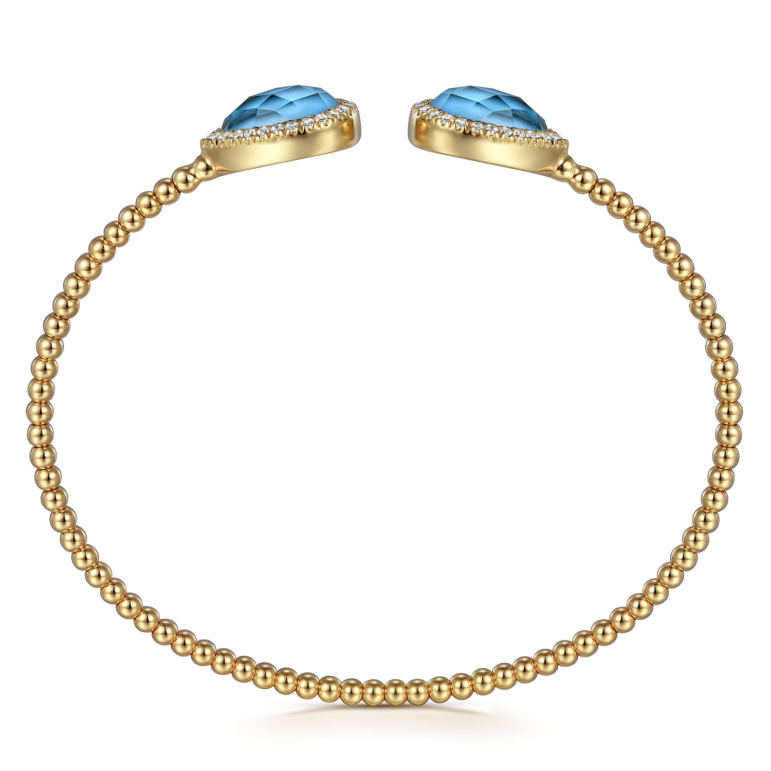 14K Yellow Gold Rock Crystal Turquoise and Diamond Open Bujukan Bangle - 0.3 ct - Shot 3