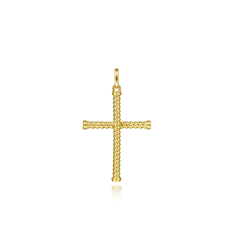 14K Yellow Gold Rope Cross Pendant - Shot 1