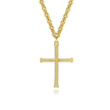 14K Yellow Gold Rope Cross Pendant