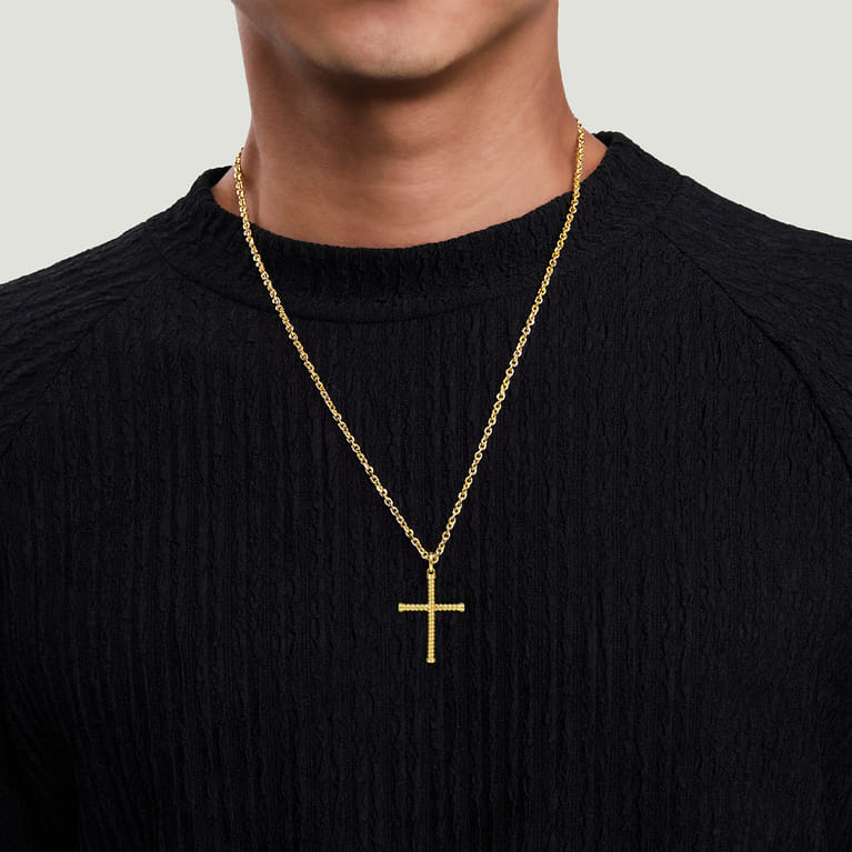 14K Yellow Gold Rope Cross Pendant - Shot 4