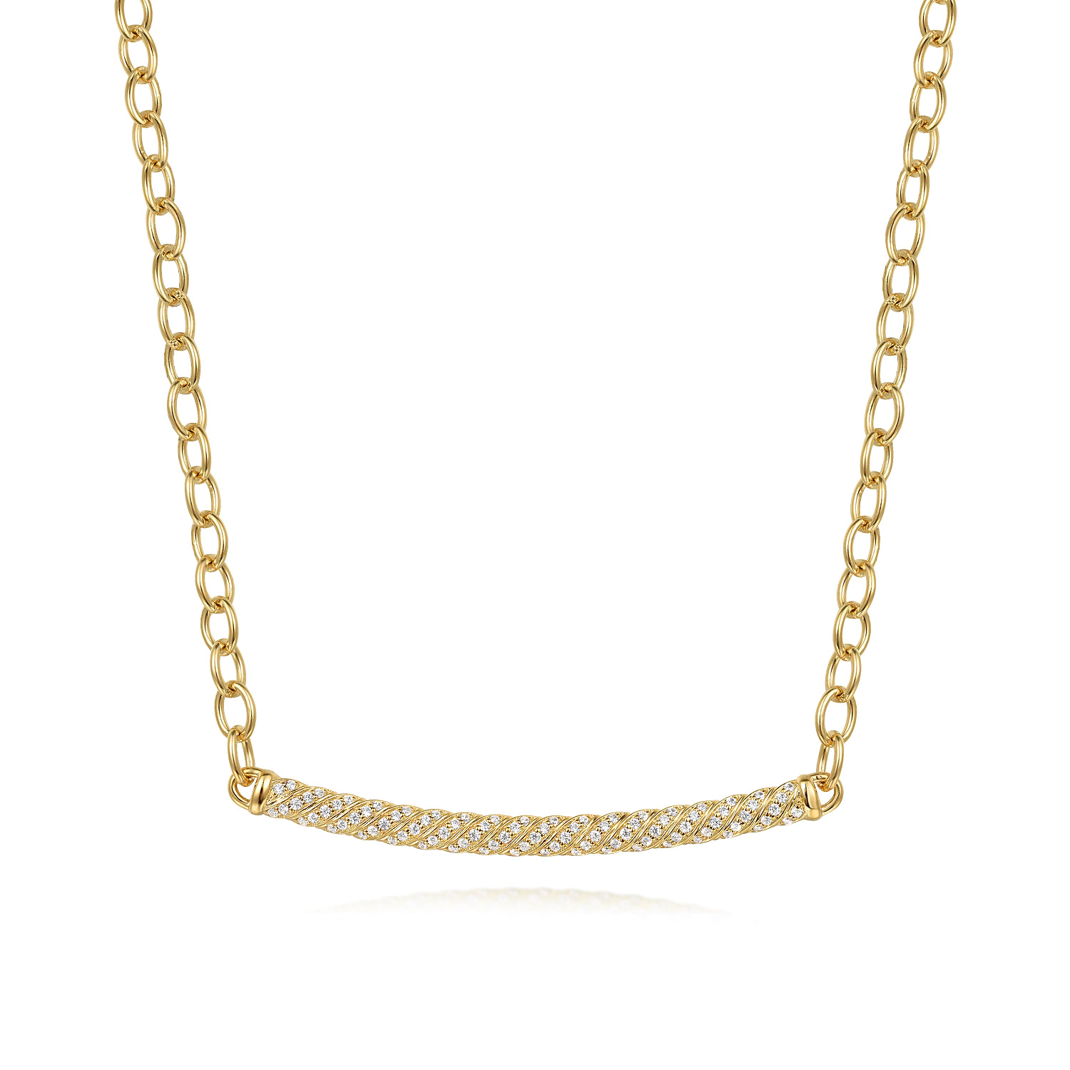 14K Yellow Gold Rope Diamond Bar Necklace