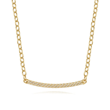 14K Yellow Gold Rope Diamond Bar Necklace