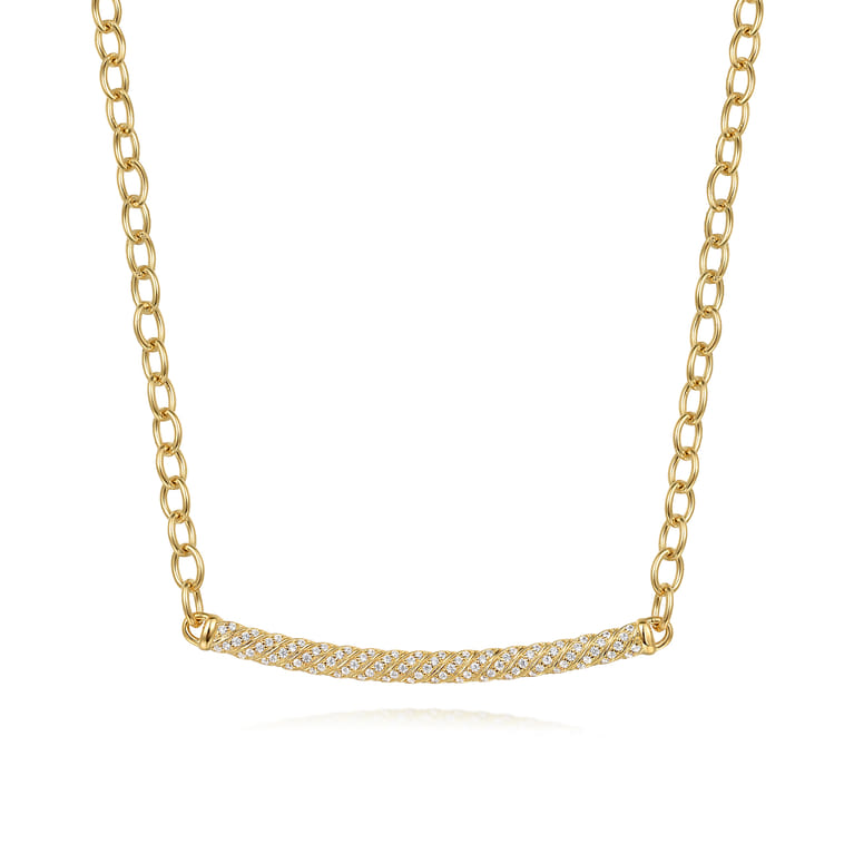 14K Yellow Gold Rope Diamond Bar Necklace - 0.35 ct - Shot 1