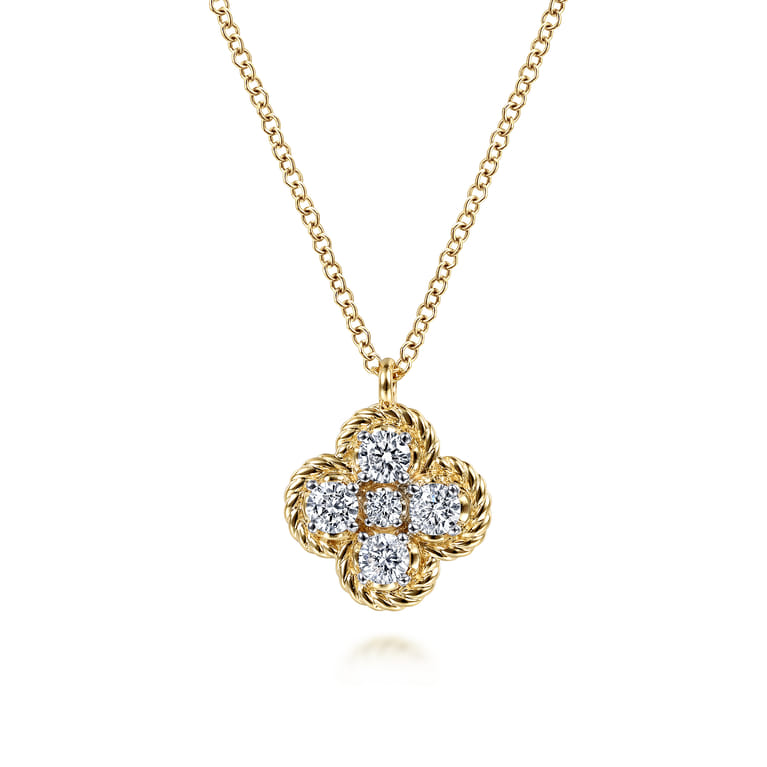 14K Yellow Gold Rope Diamond Pendant Necklace - 0.4 ct - Shot 1
