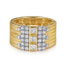 14K Yellow Gold Rope Diamond Wide Band Ladies Ring - 0.55 ct