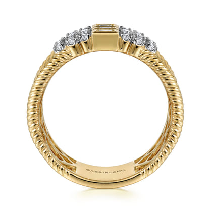 14K Yellow Gold Rope Diamond Wide Band Ladies Ring